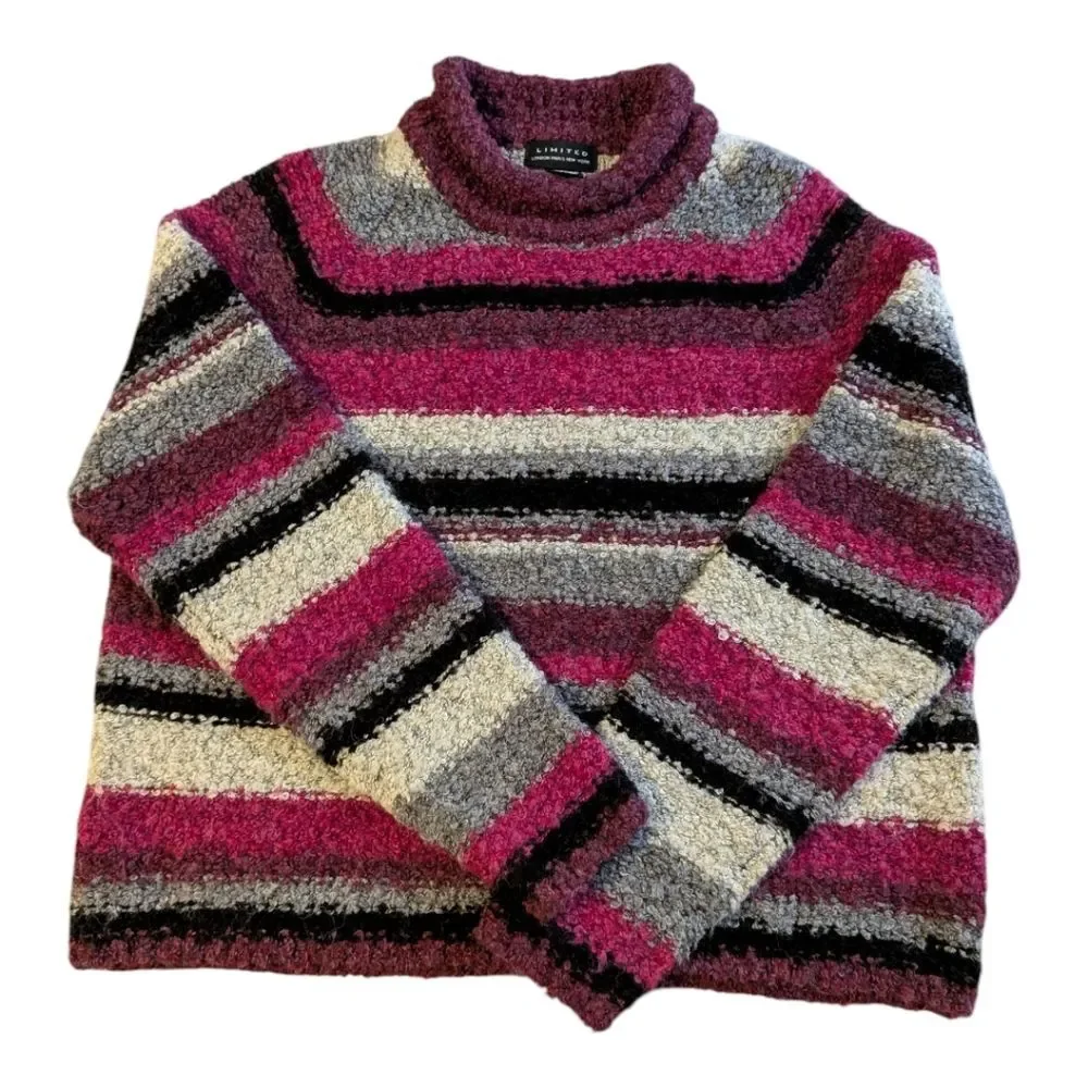 Vintage The Limited Striped Wool Blend Mock Neck Sweater Chunky S Winter 90s 80s